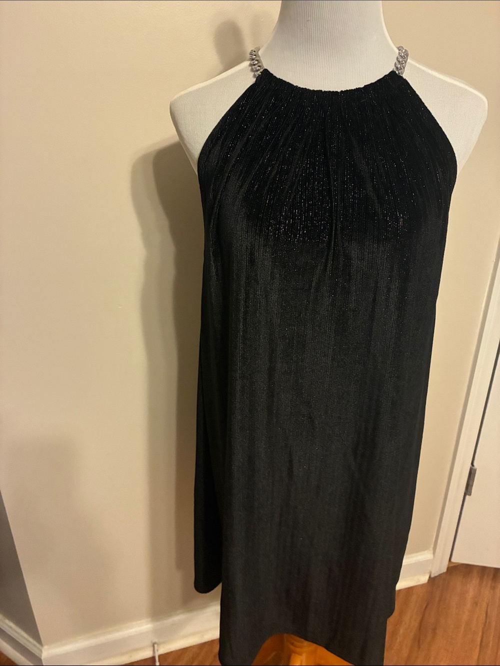 MICHAEL Michael Kors Black Halter Mini Dress with Jeweled Straps